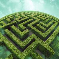 AI generated Green maze field drone shot photo