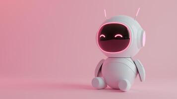 ai generado un blanco linda ai chatbot o robot en un rosado antecedentes. espacio para texto foto