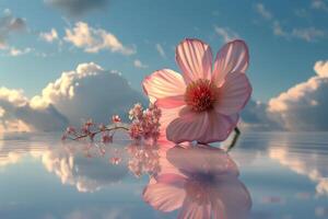 ai generado rosado flor flotante en agua foto