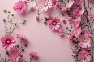 AI generated Pink Flowers on Pink Background photo