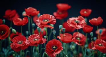 AI generated Blooming Red Flowers Amidst Green Grass photo