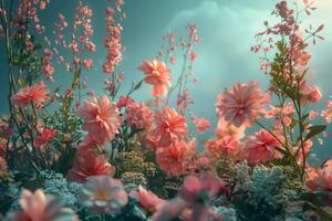 AI generated Road With Pink Flowers and Clouds photo