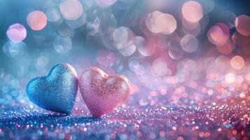 AI generated Blue and pink vintage lights background with a glitter effect photo