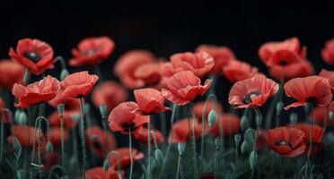 AI generated Blooming Red Flowers Amidst Green Grass photo