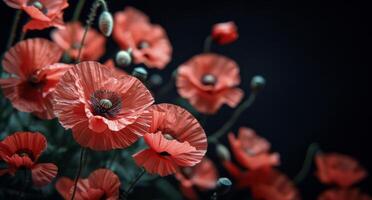 AI generated Cluster of Red Flowers Growing in Grass photo