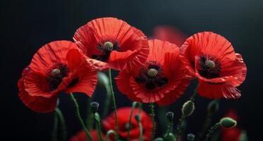 AI generated Blooming Red Flowers Amidst Green Grass photo