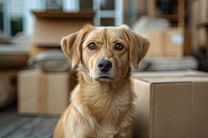 AI generated Brown Dog Sitting on Wooden Floor photo