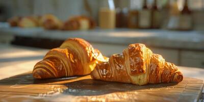 AI generated Two Croissants on Cutting Board photo