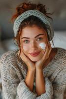 AI generated Relaxed Woman Enjoying Skincare Routine photo