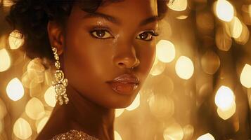 AI generated Radiant Beauty in Golden Glow photo