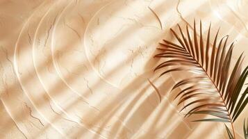 AI generated A simple and abstract cosmetic backdrop for showcasing products, featuring a sunshade shadow on a beige plaster wall. photo