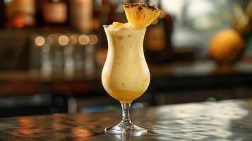 AI generated a pina colada, with coconut cream, pineapple juice, and rum, blended with ice until smooth photo