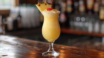 AI generated a pina colada, with coconut cream, pineapple juice, and rum, blended with ice until smooth photo