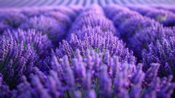 AI generated A vast expanse of purple lavender fields stretching to the horizon, their fragrance hanging heavy in the air photo