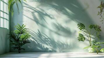 AI generated Botanical background with a subtle shadow on the wall photo