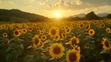 AI generated Scenic view of expansive agricultural field filled with vibrant yellow sunflowers in a summer photo