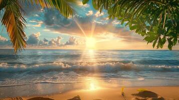 AI generated Serene beach setting. Tropical exotic beach scenery perfect for backgrounds or wallpapers photo