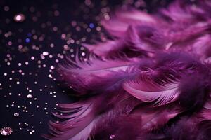ai generado un arreglo de púrpura plumas en un púrpura antecedentes foto
