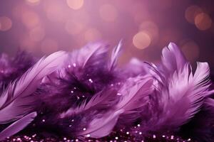 AI generated an arrangement of purple feathers on a purple background photo