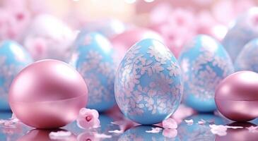 AI generated easter eggs on a blue and white background easter eggs photo