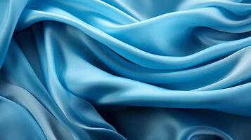 AI generated blue silk fabric, top view, background and pattern of natural material. photo