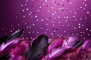 AI generated an arrangement of purple feathers on a purple background photo