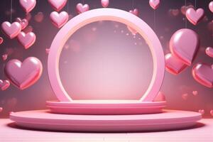 AI generated a pink platform with a ring of hearts on it photo