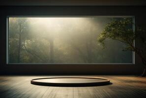 AI generated an empty room with a round light at the top of the window photo