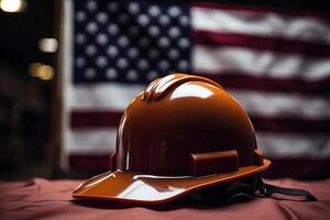 AI generated a construction hard hat and flag photo