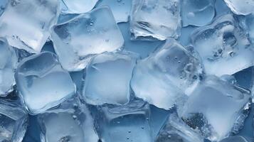 AI generated ice cubes, ice background, top view photo