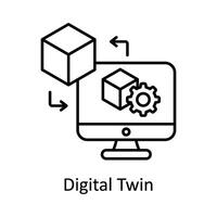 Digital Twin vector outline icon design illustration. Manufacturing units symbol on White background EPS 10 File