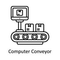 Computer Conveyor vector outline icon design illustration. Manufacturing units symbol on White background EPS 10 File