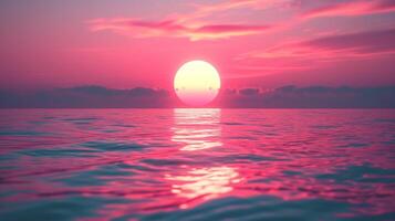 ai generado increíblemente hermosa puesta de sol terminado el mar en suave rosado tonos foto