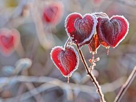 AI generated February valentines a celebration of love amidst the lingering chill hearts warming the frosty air photo