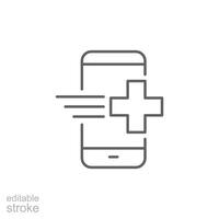 Call doctor icon. Simple outline style. Online phone medical help, health consultation, emergency telephone concept. Thin line symbol. Vector illustration isolated. Editable stroke.