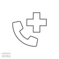 Emergency call icon. Simple outline style. Call doctor, phone, medical telephone, help, contact, talk, communication concept. Thin line symbol. Vector illustration isolated. Editable stroke.