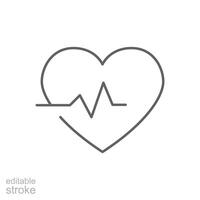 Heart rate icon. Simple outline style. Heart pulse, electrocardiogram, healthcare and medical concept. Thin line symbol. Vector illustration isolated. Editable stroke.