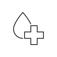 Clear water icon. Simple outline style. Plus, drop water, medical, emergency, infusion, addition, cross, nature, health concept. Thin line symbol. Vector illustration isolated.