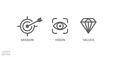 Mission vision values icon. Organization mission vision values icon design vector. Editable stroke vector