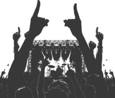 AI generated Silhouette hands raised at a music festival black color only vector