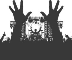 AI generated Silhouette hands raised at a music festival black color only vector