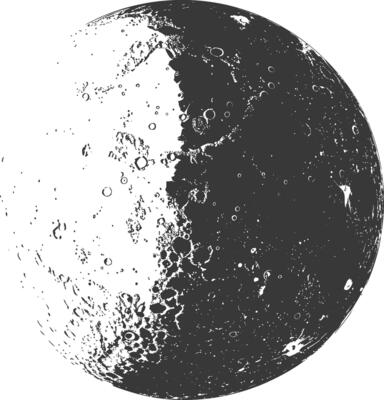 AI generated Silhouette First Quarter Moon black color only