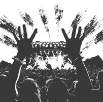 AI generated Silhouette hands raised at a music festival black color only vector