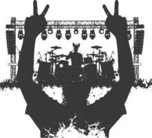 AI generated Silhouette hands raised at a music festival black color only vector