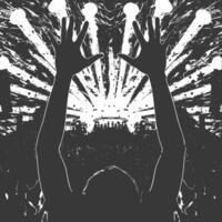 AI generated Silhouette hands raised at a music festival black color only vector