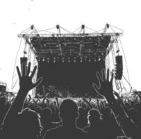 AI generated Silhouette hands raised at a music festival black color only vector