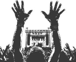 AI generated Silhouette hands raised at a music festival black color only vector