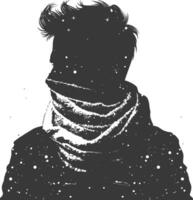 AI generated Silhouette man with snow scarf black color only vector