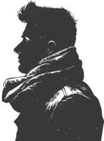 AI generated Silhouette man with snow scarf black color only vector