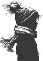 ai generado silueta pequeño niña con nieve bufanda negro color solamente vector